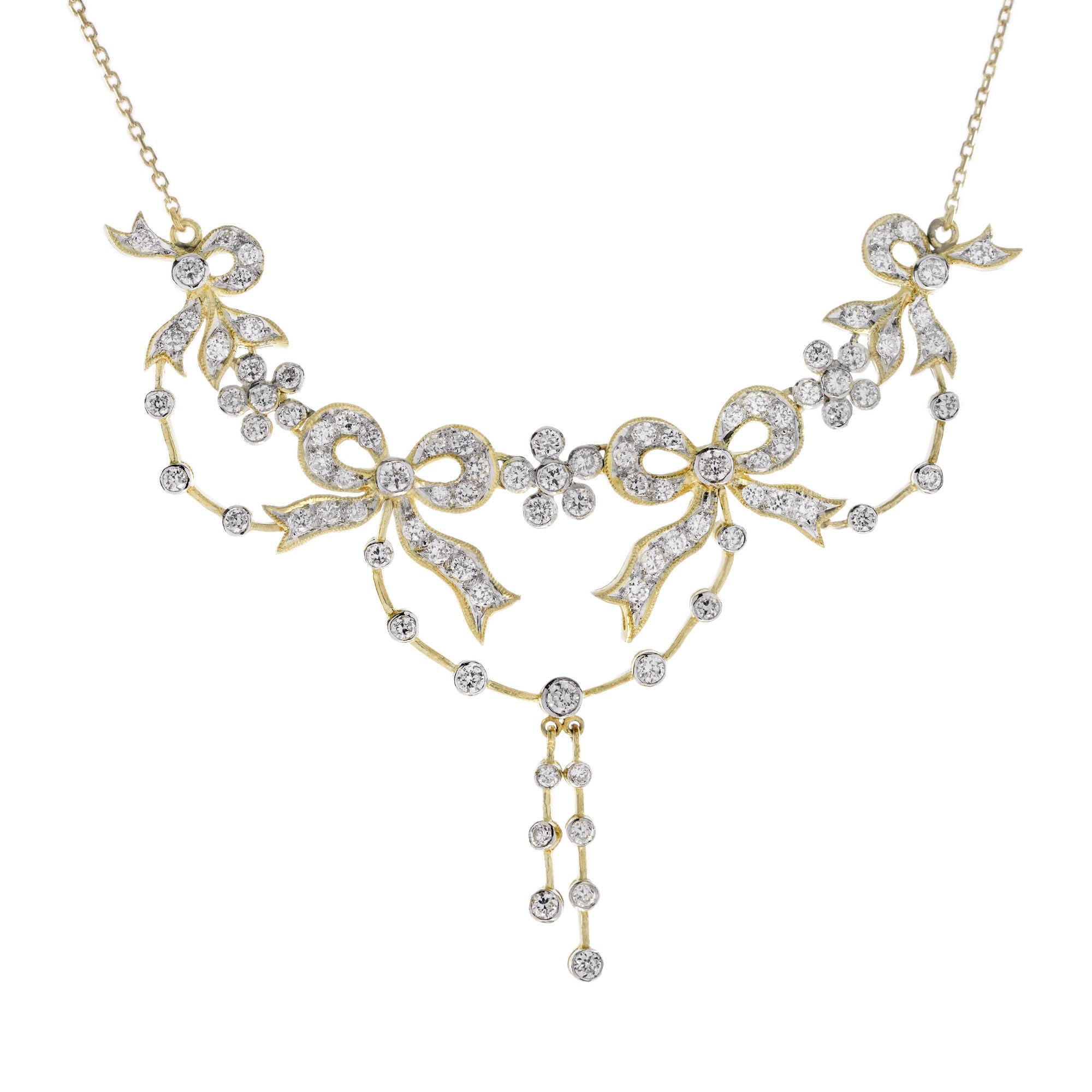 Diamond Vintage Style Ribbon Floral Necklace