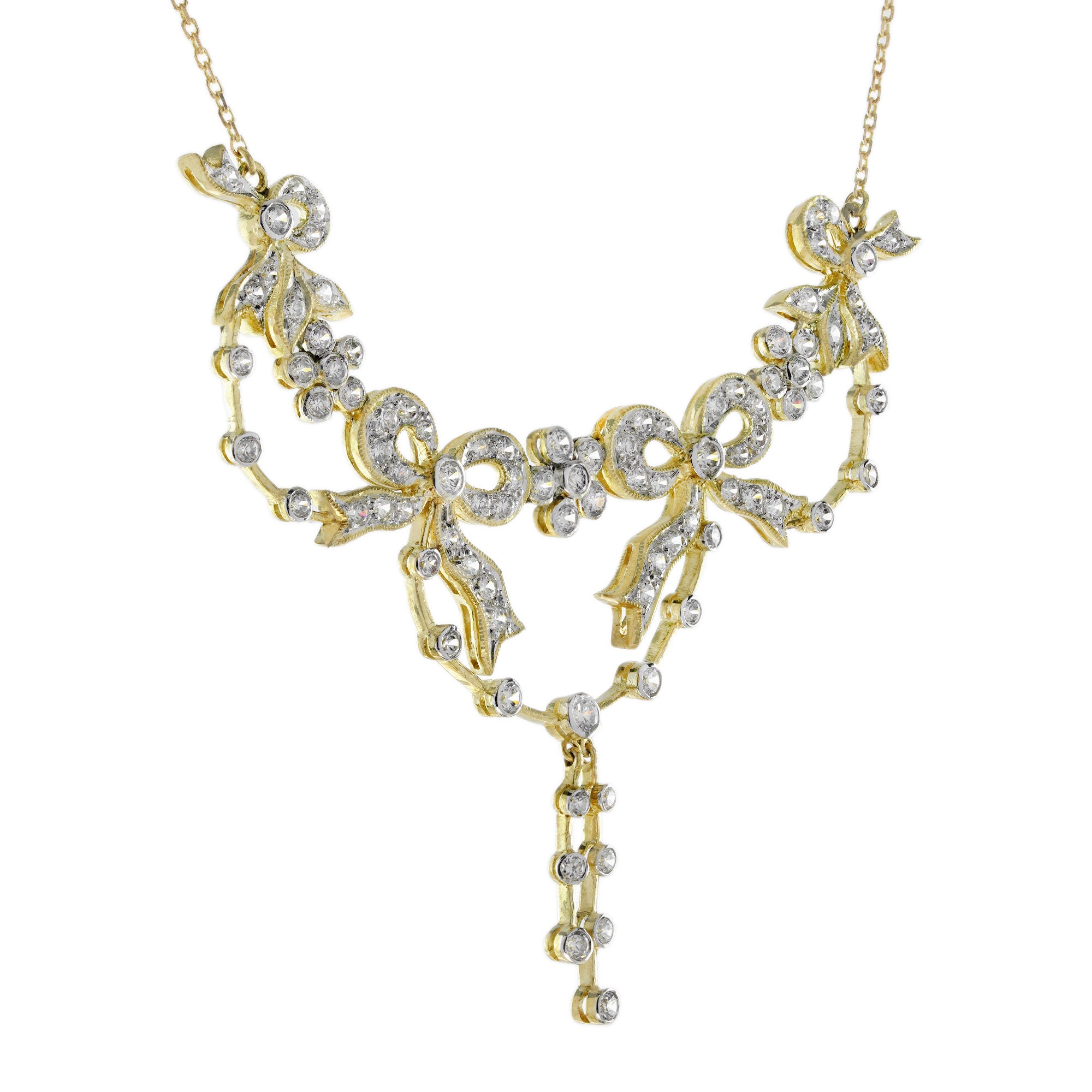 Diamond Vintage Style Ribbon Floral Necklace