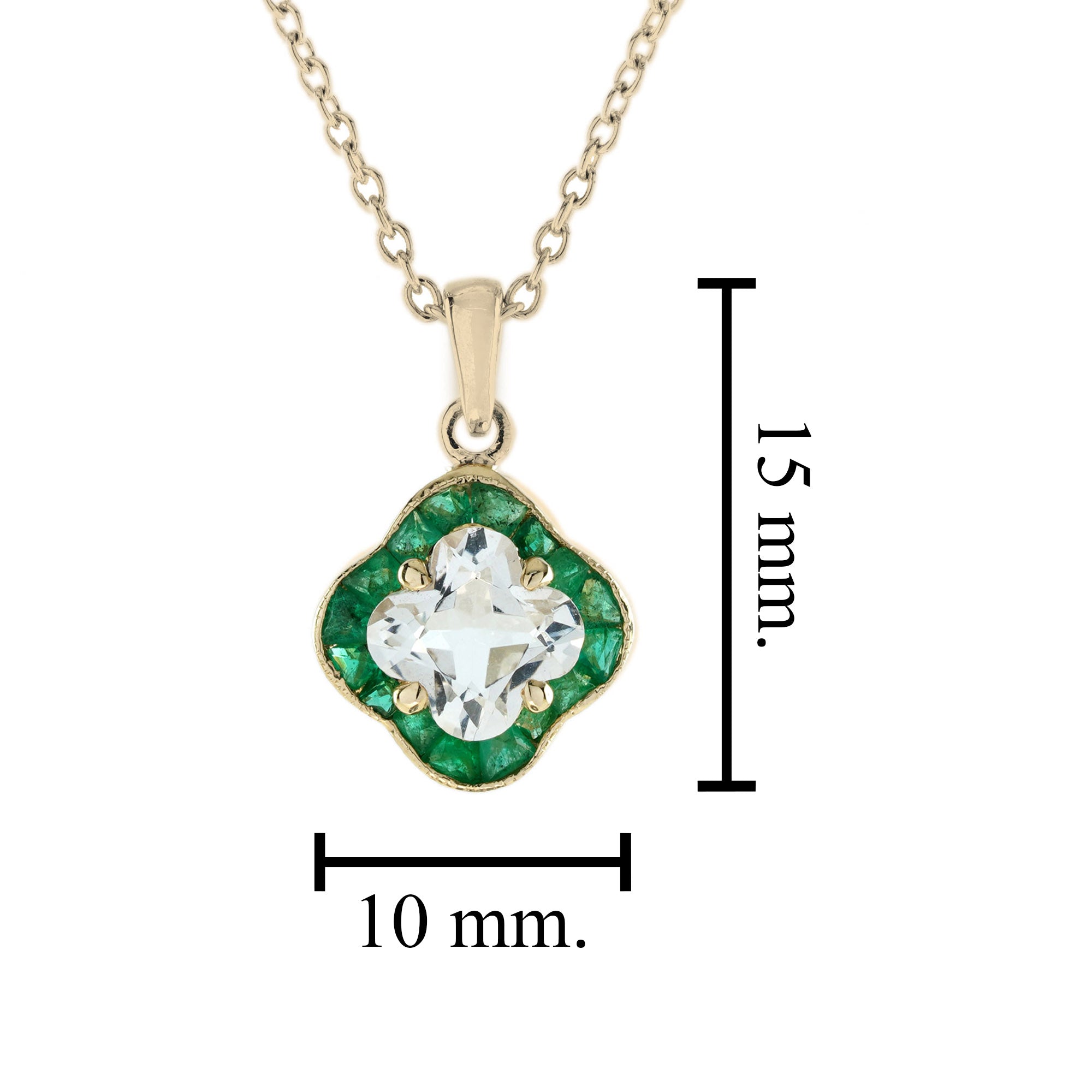 Casa Blanca Lily Cut White Topaz & Green Emerald Yellow Gold Pendant Necklace