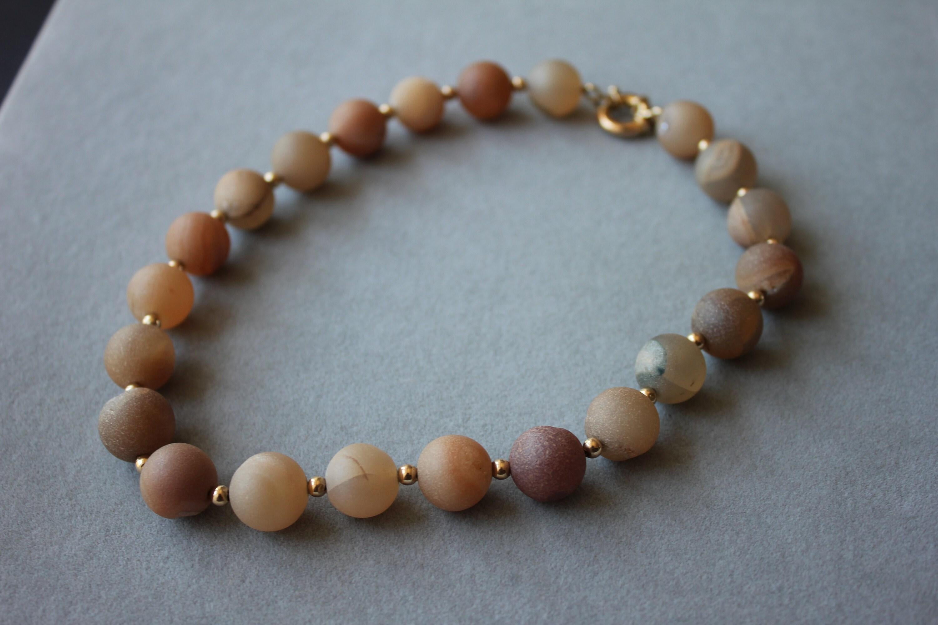 Natural Brown Pink Rutilated Quartz Round Circle Sphere Beads 14 Karat Yellow Go