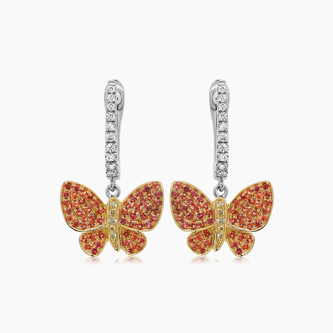 Orange Yellow Sapphire & Diamonds Butterfly Sweet 18K Twotone Gold Clip Earrings