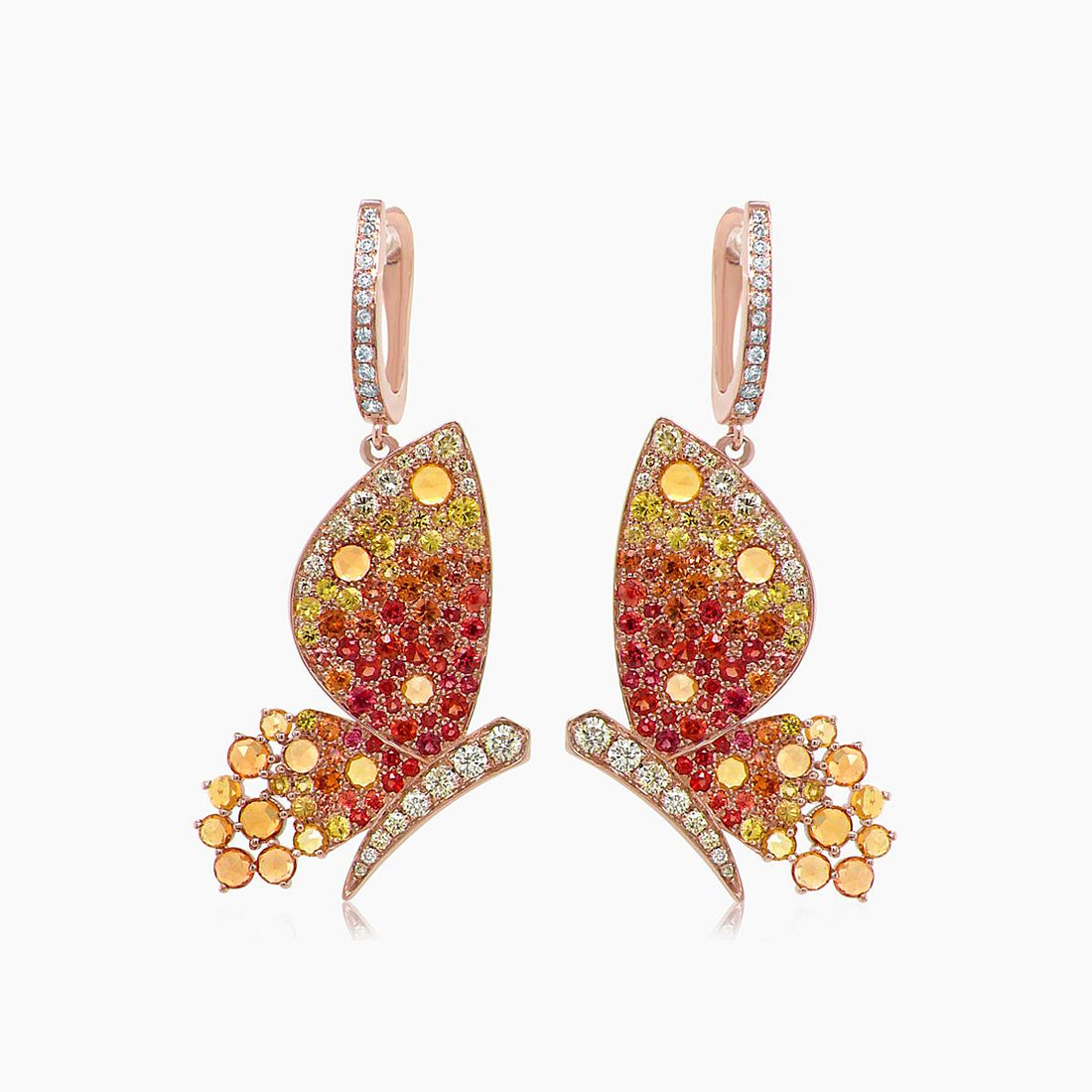 Orange Yellow Sapphire & Diamonds Butterfly Sweet 18K Rose Gold Clip Earrings