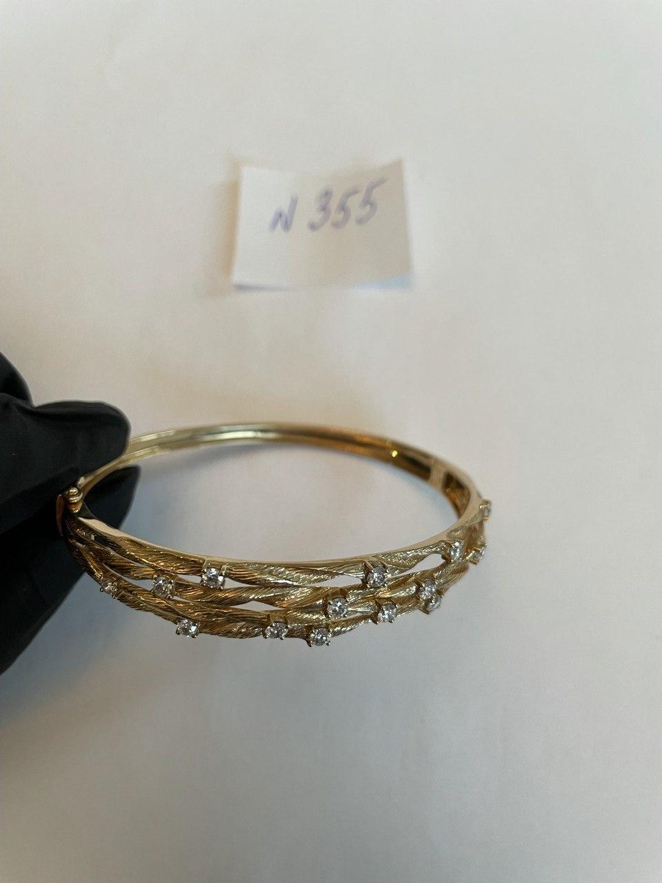 Diamond Nature Branch Inspired Finish 14K Yellow Gold Hinge Bangle Bracelet