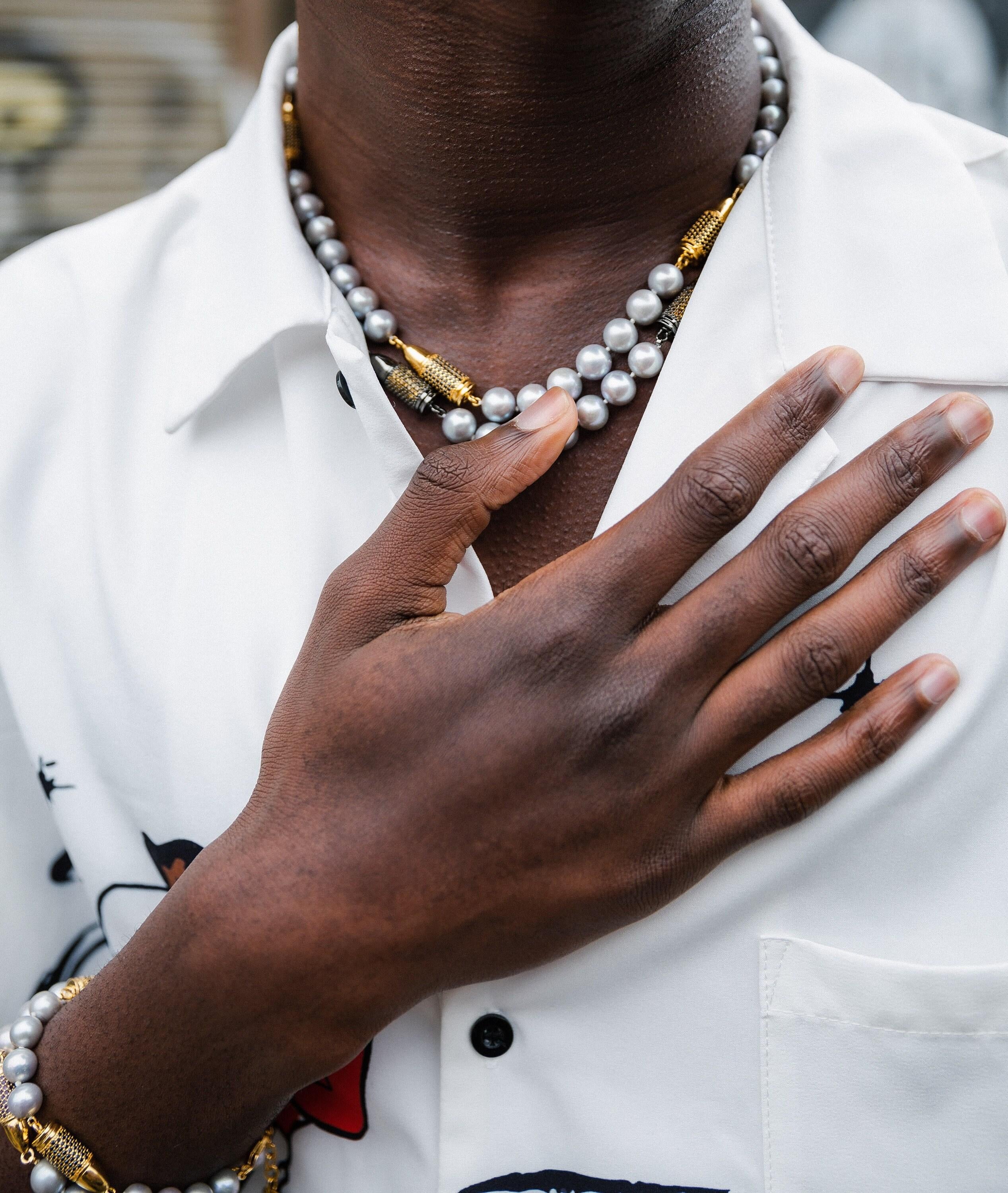 Black Spinel Pave Set Gold Rocket Bullet Grey Pearl 18K Gold Vermeil Sterling Si