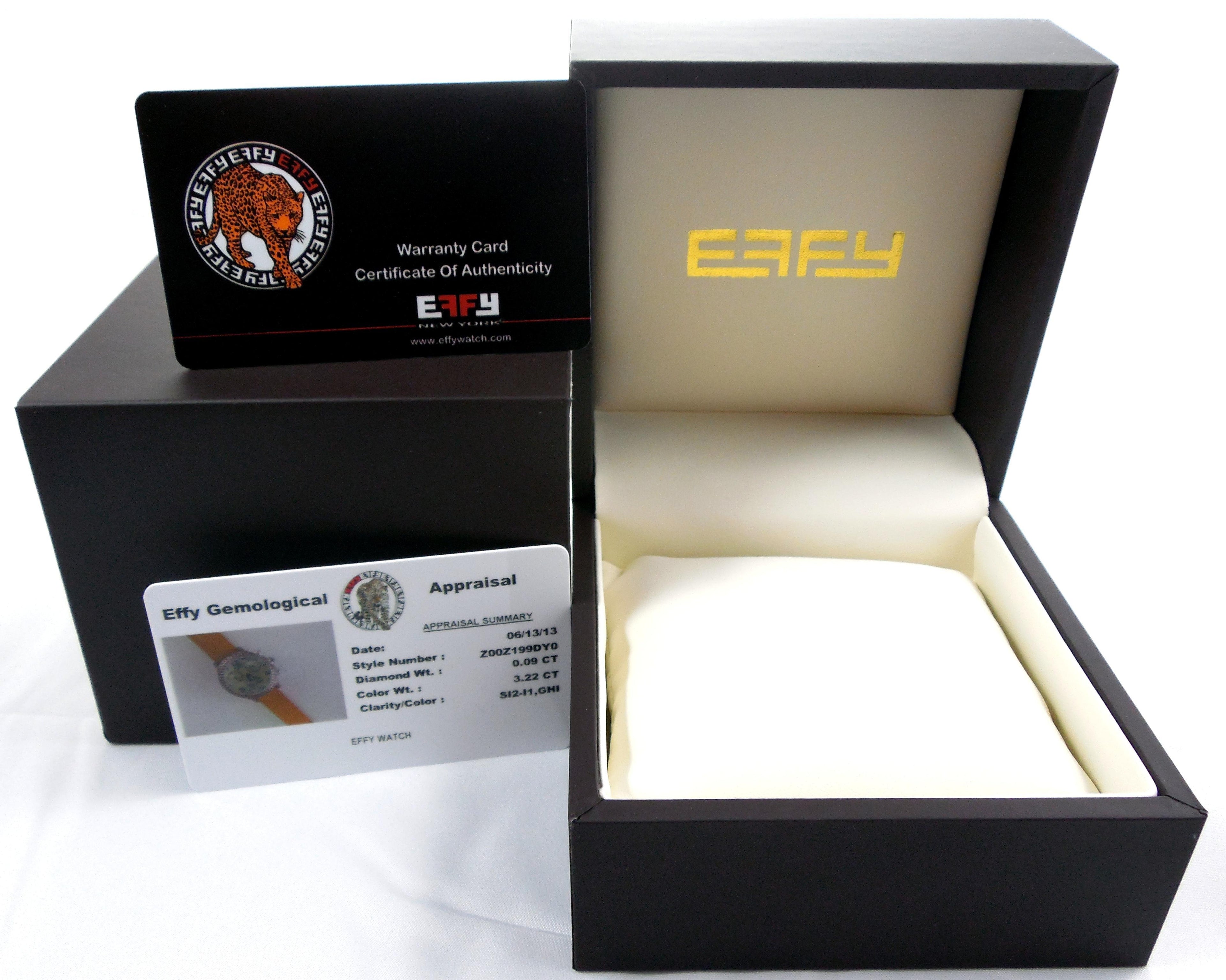 Orange Sapphire & Diamond Pave Dial Luxury Swis Quartz Exotic Leather Band Watch