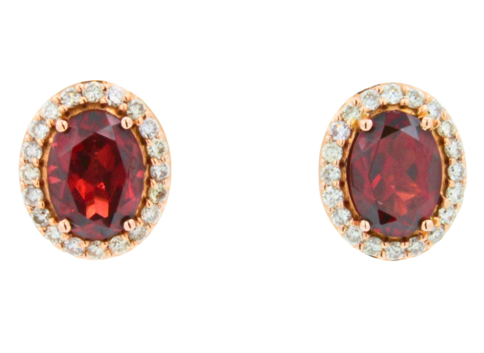 Oval Brilliant Cut Red Garnet Diamond Halo 18 Karat Rose Gold Romantic Statement