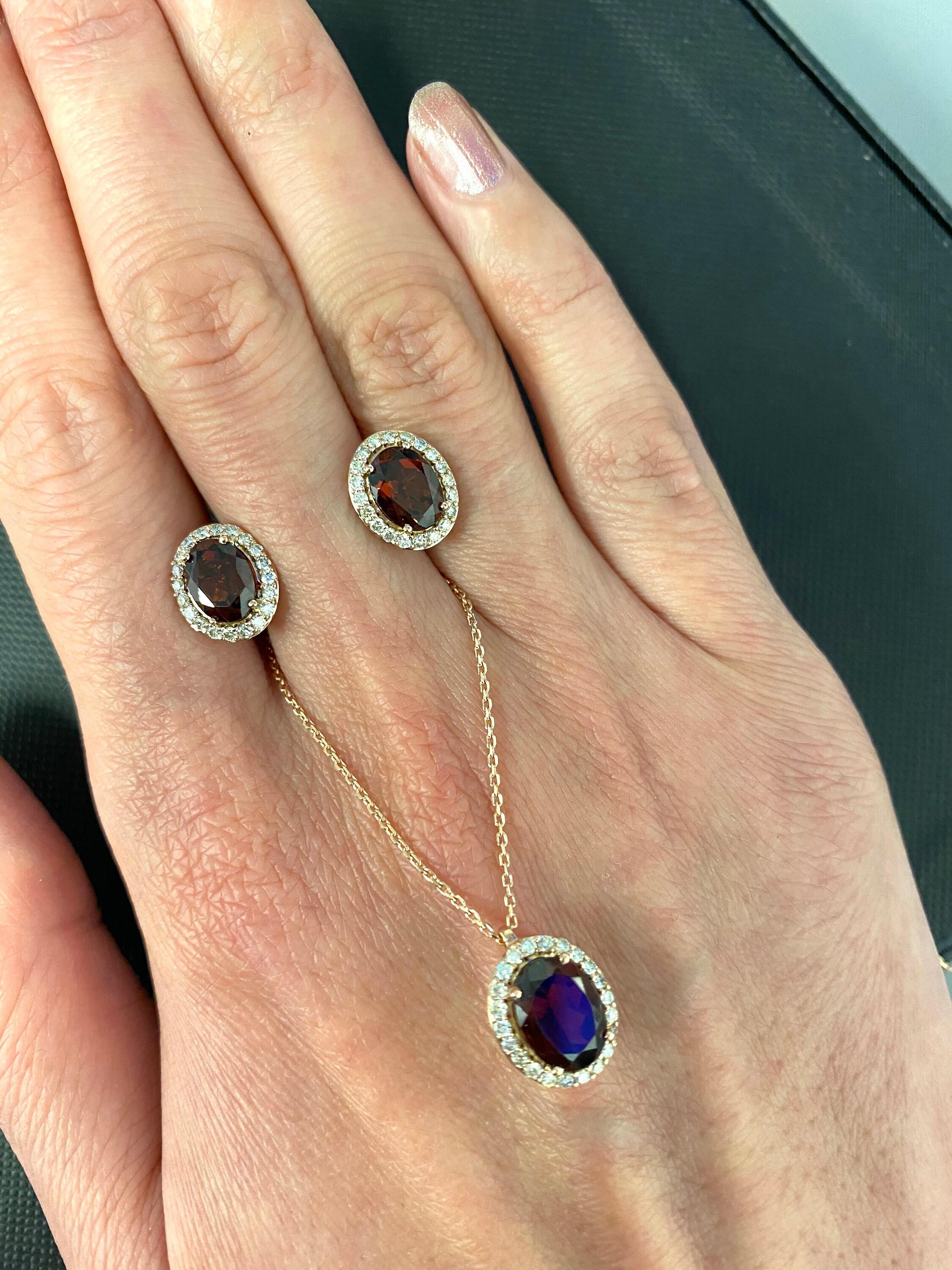 Oval Brilliant Cut Red Garnet Diamond Halo 18 Karat Rose Gold Romantic Statement