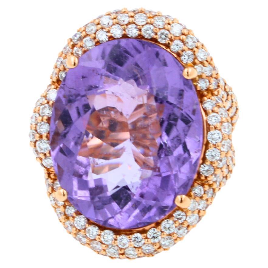 Oval Cut Light Violet Purple Paraiba Tourmaline Diamond Pave 18k Rose Gold Ring
