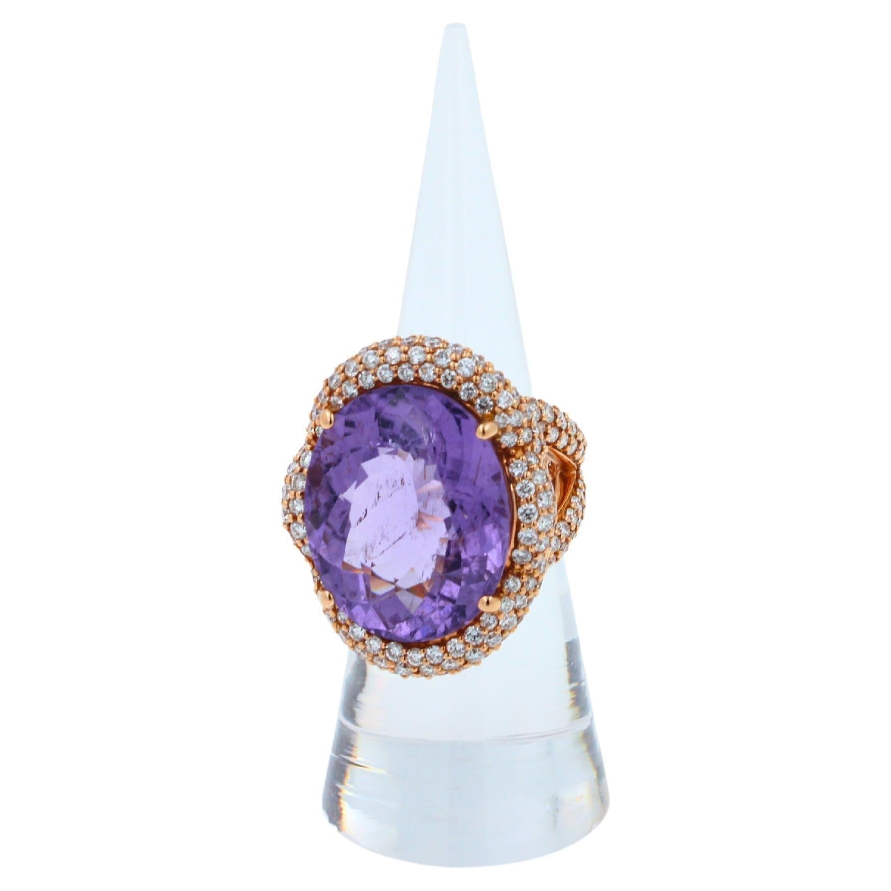Oval Cut Light Violet Purple Paraiba Tourmaline Diamond Pave 18k Rose Gold Ring