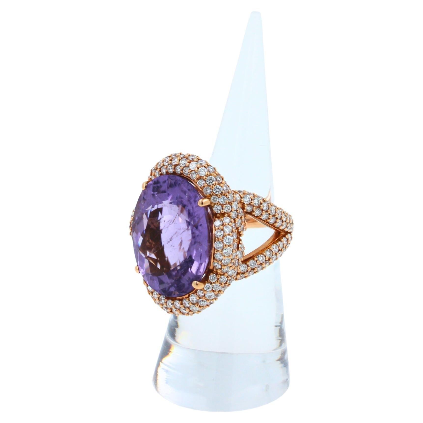 Oval Cut Light Violet Purple Paraiba Tourmaline Diamond Pave 18k Rose Gold Ring