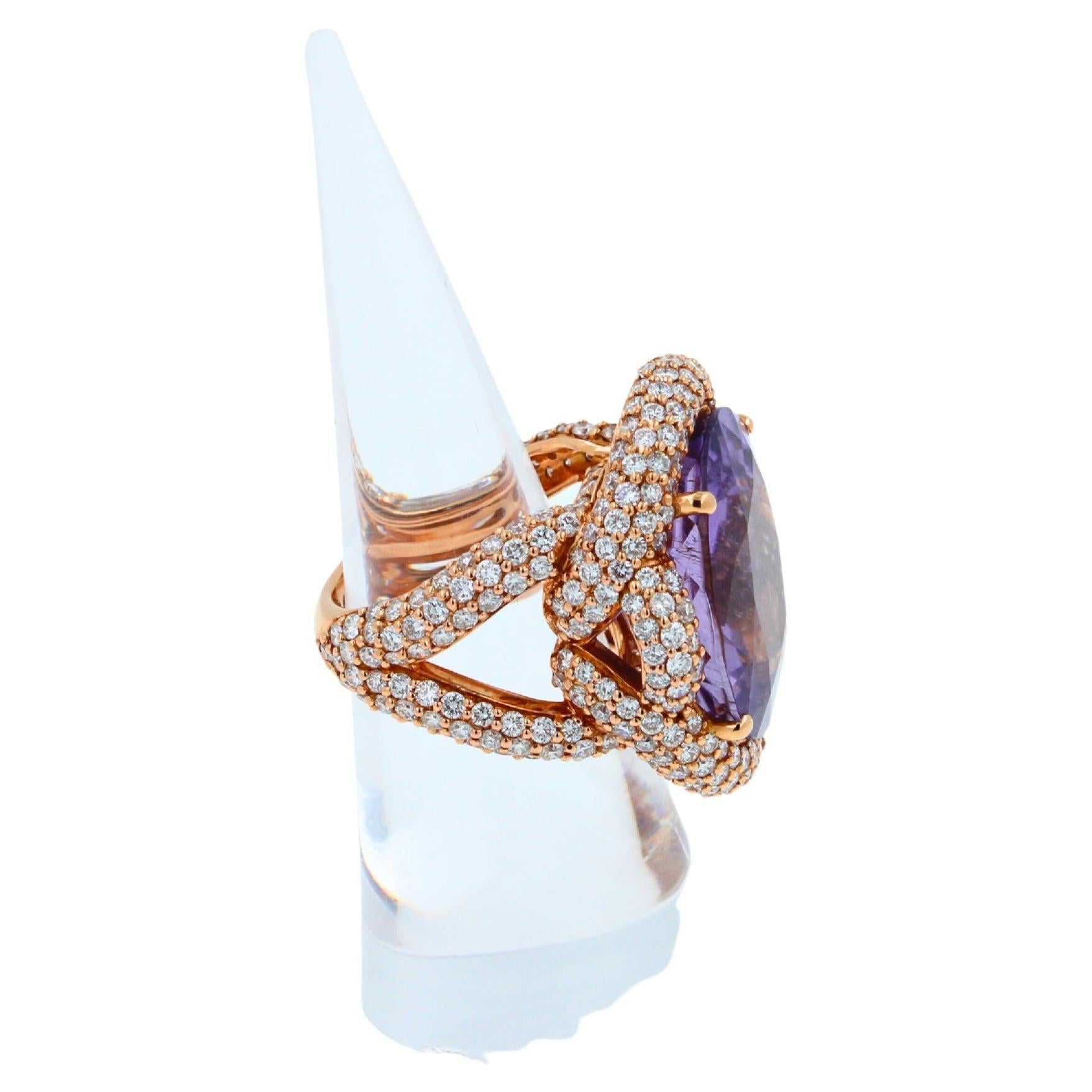Oval Cut Light Violet Purple Paraiba Tourmaline Diamond Pave 18k Rose Gold Ring