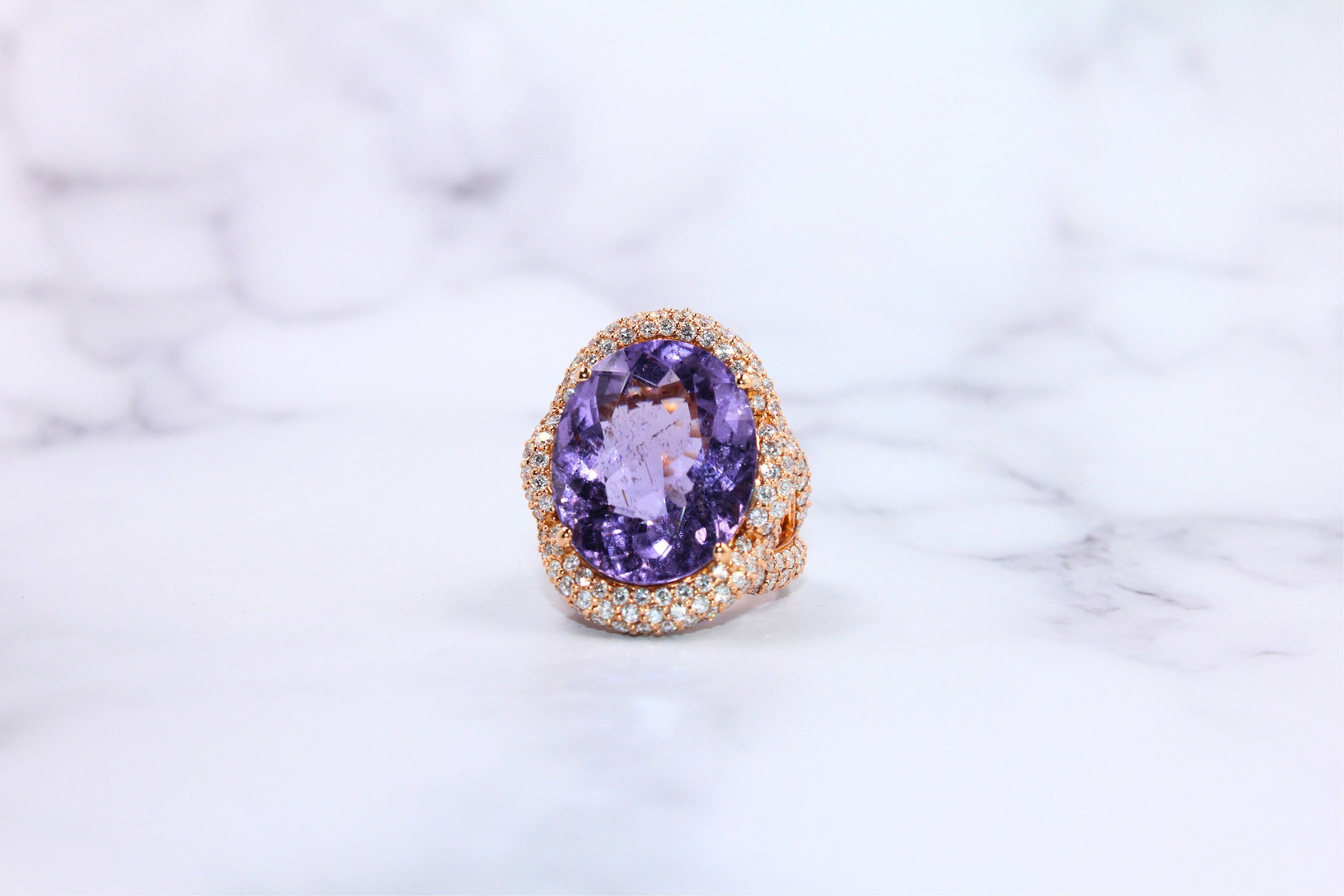 Oval Cut Light Violet Purple Paraiba Tourmaline Diamond Pave 18k Rose Gold Ring