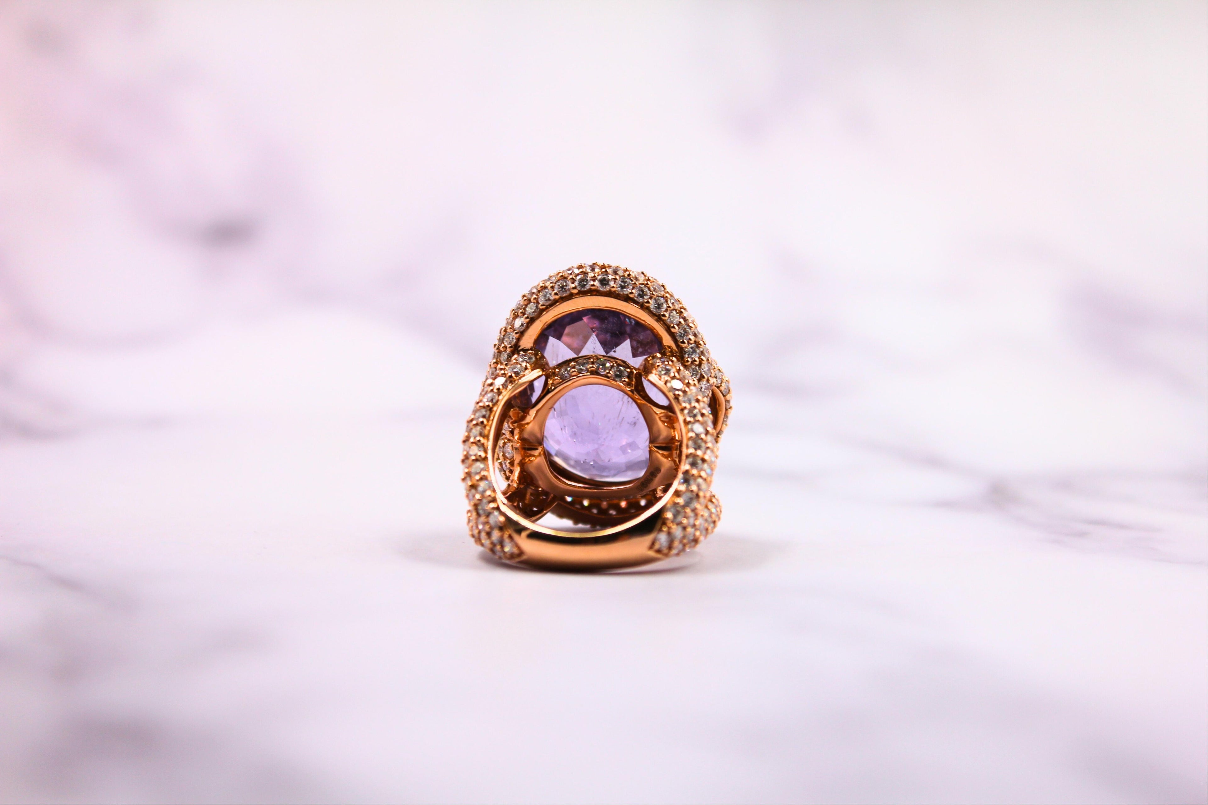 Oval Cut Light Violet Purple Paraiba Tourmaline Diamond Pave 18k Rose Gold Ring