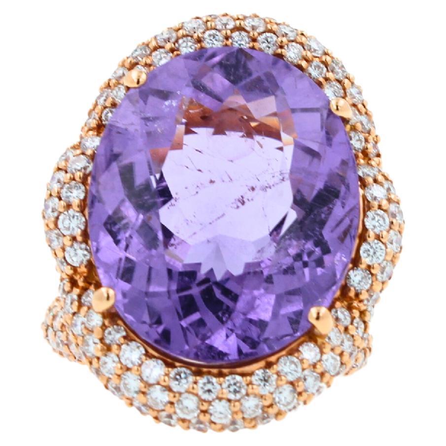 Oval Cut Light Violet Purple Paraiba Tourmaline Diamond Pave 18k Rose Gold Ring