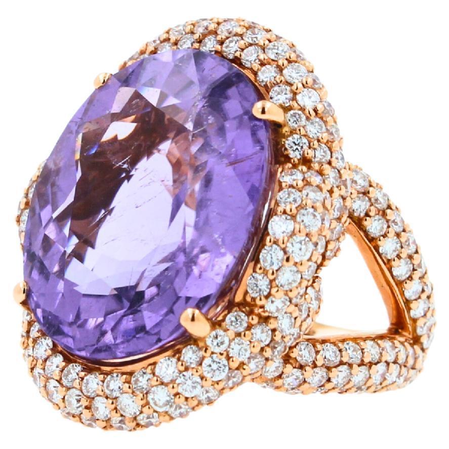 Oval Cut Light Violet Purple Paraiba Tourmaline Diamond Pave 18k Rose Gold Ring