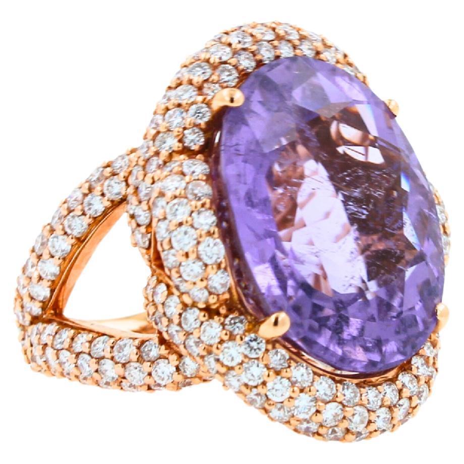 Oval Cut Light Violet Purple Paraiba Tourmaline Diamond Pave 18k Rose Gold Ring
