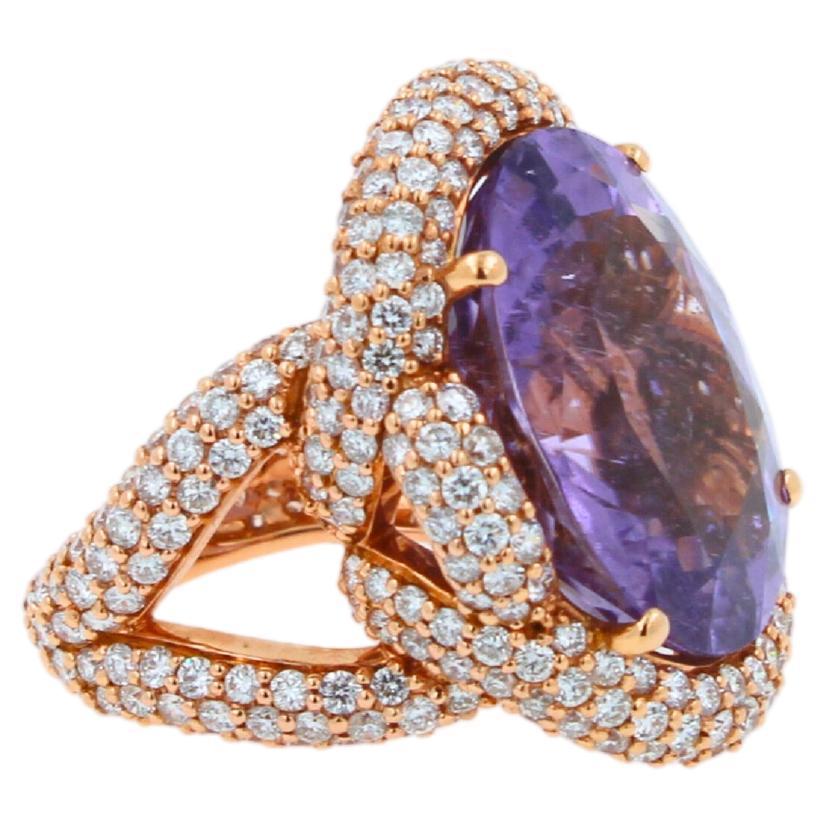 Oval Cut Light Violet Purple Paraiba Tourmaline Diamond Pave 18k Rose Gold Ring