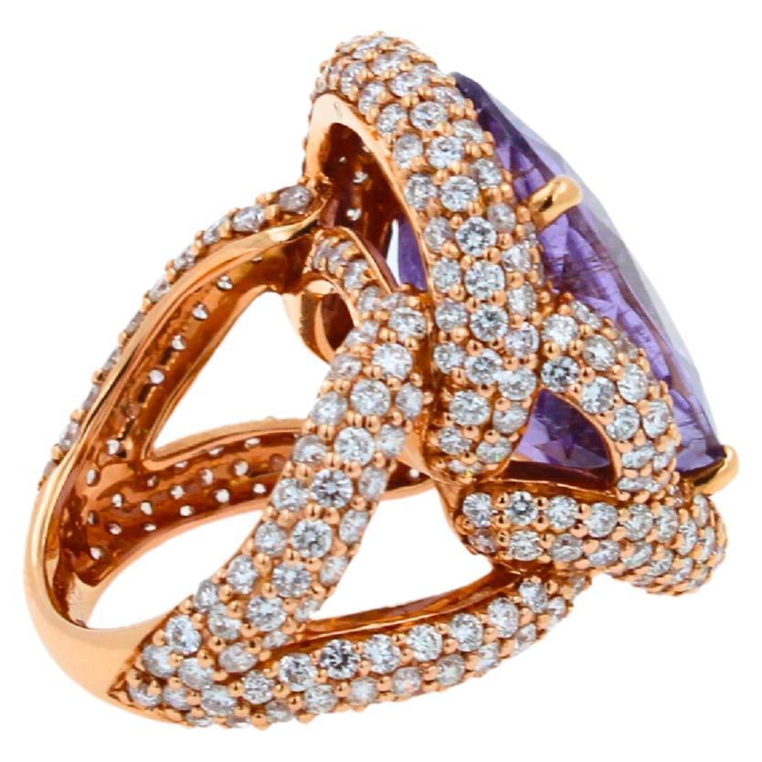 Oval Cut Light Violet Purple Paraiba Tourmaline Diamond Pave 18k Rose Gold Ring