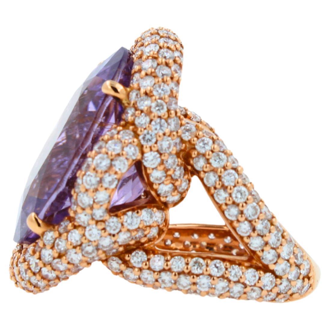Oval Cut Light Violet Purple Paraiba Tourmaline Diamond Pave 18k Rose Gold Ring