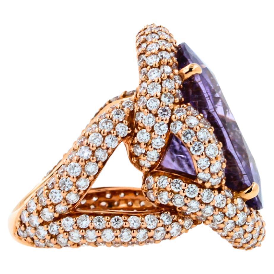 Oval Cut Light Violet Purple Paraiba Tourmaline Diamond Pave 18k Rose Gold Ring