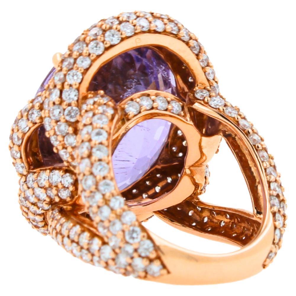 Oval Cut Light Violet Purple Paraiba Tourmaline Diamond Pave 18k Rose Gold Ring