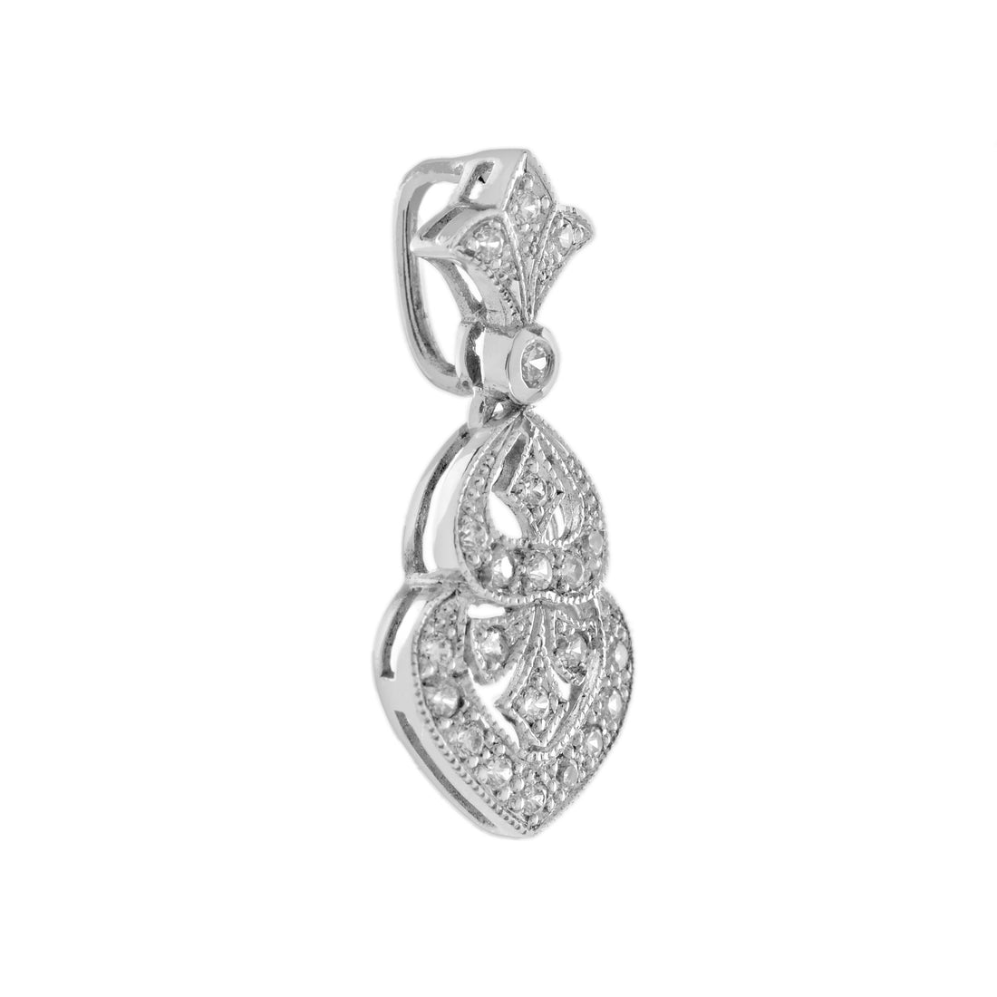 Diamond Art Deco Style Lilly 14K White Gold White Gold Pendant