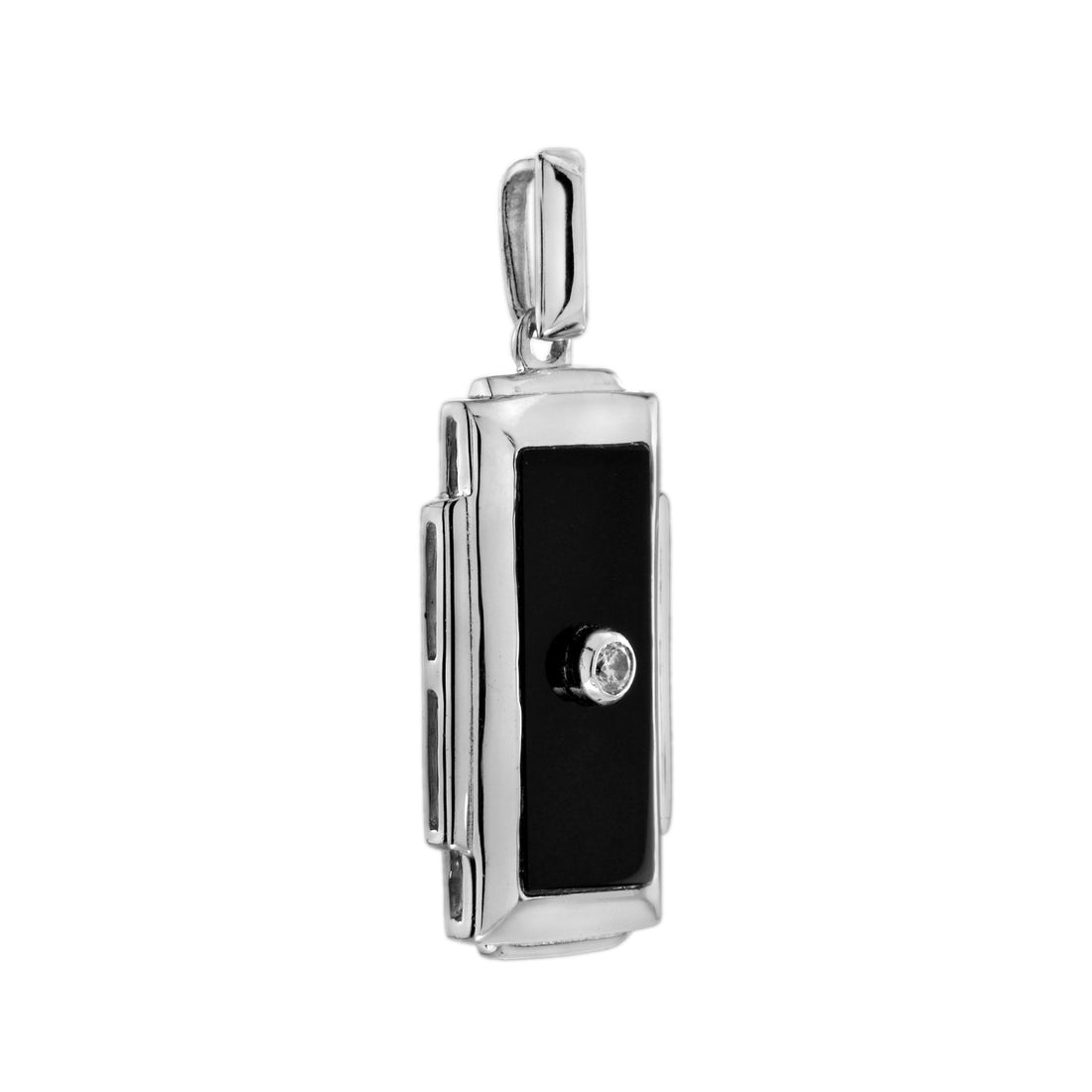 Diamond Onyx Art Deco Style Rectangular Shape White Gold Pendant
