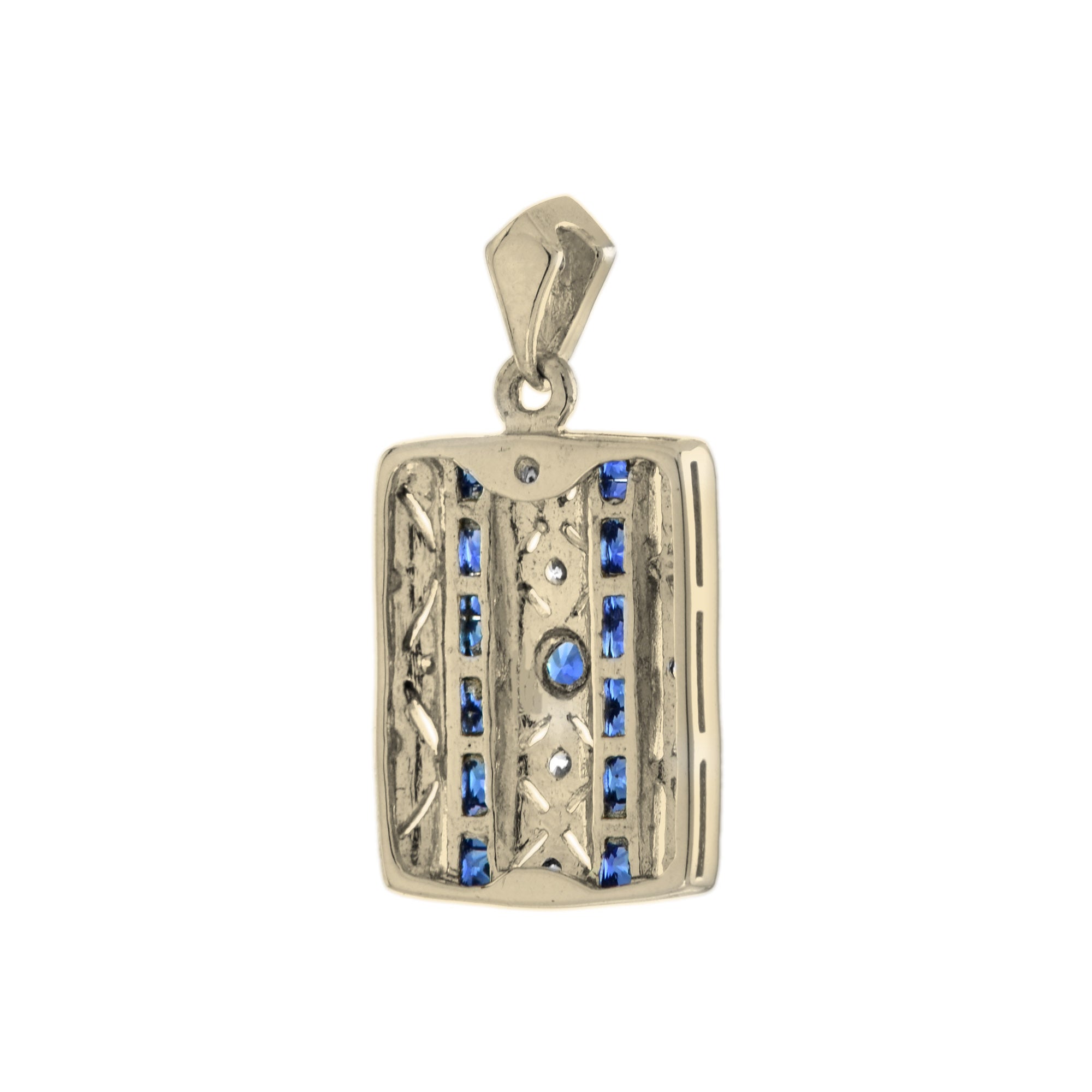 Art Deco Style Blue Sapphire & Diamond Square 14K Yellow Gold Pendant