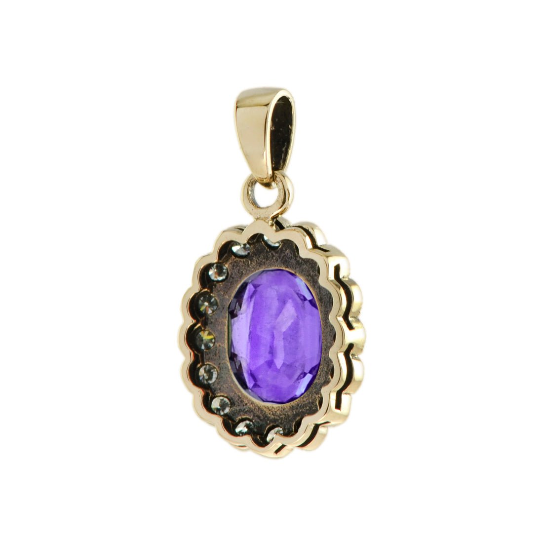 Purple Violet Amethyst & Diamond Vintage Style 14K Gold Pendant