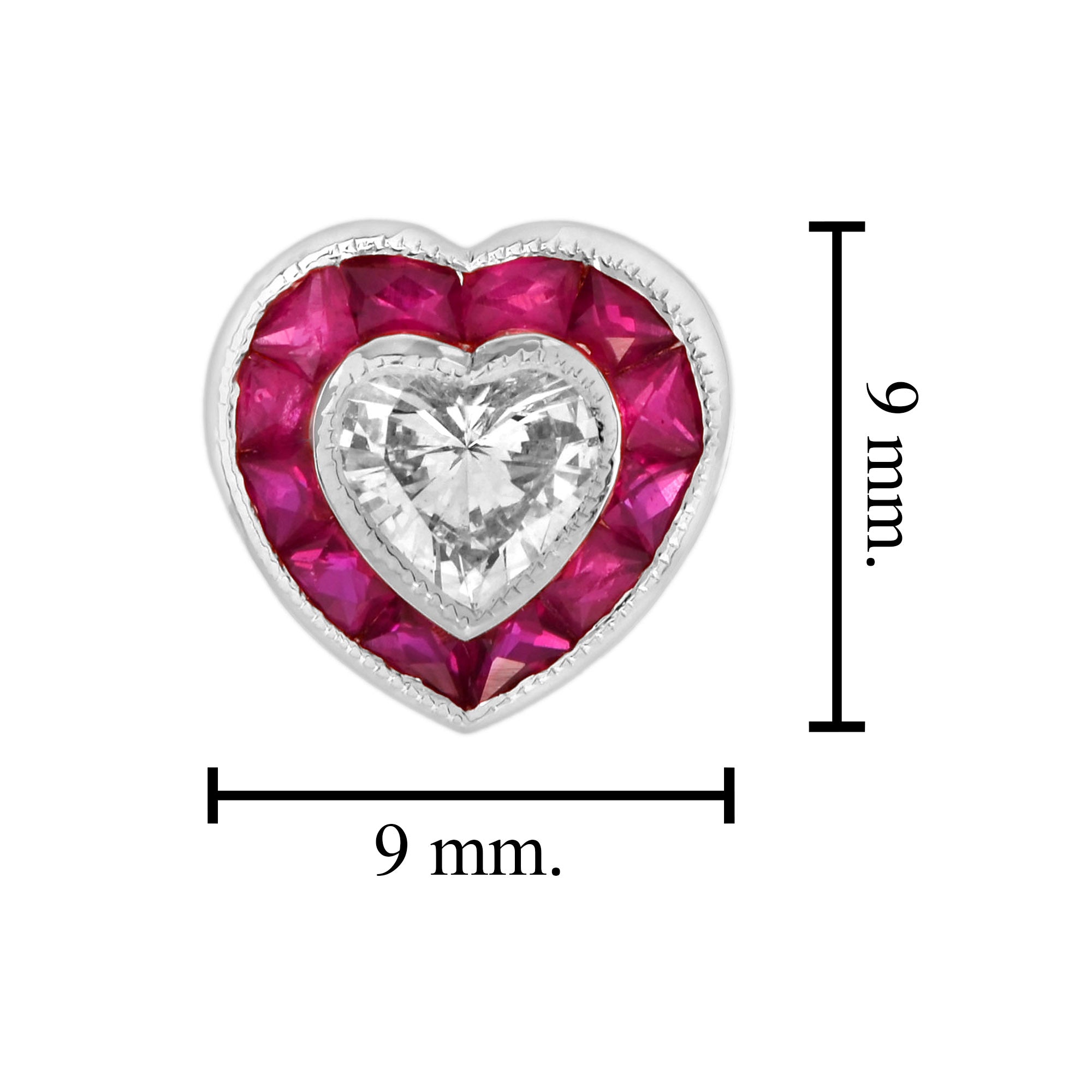 Heart Shape Diamond & Ruby Fancy Halo Art Deco Style Heart White Gold Pendant