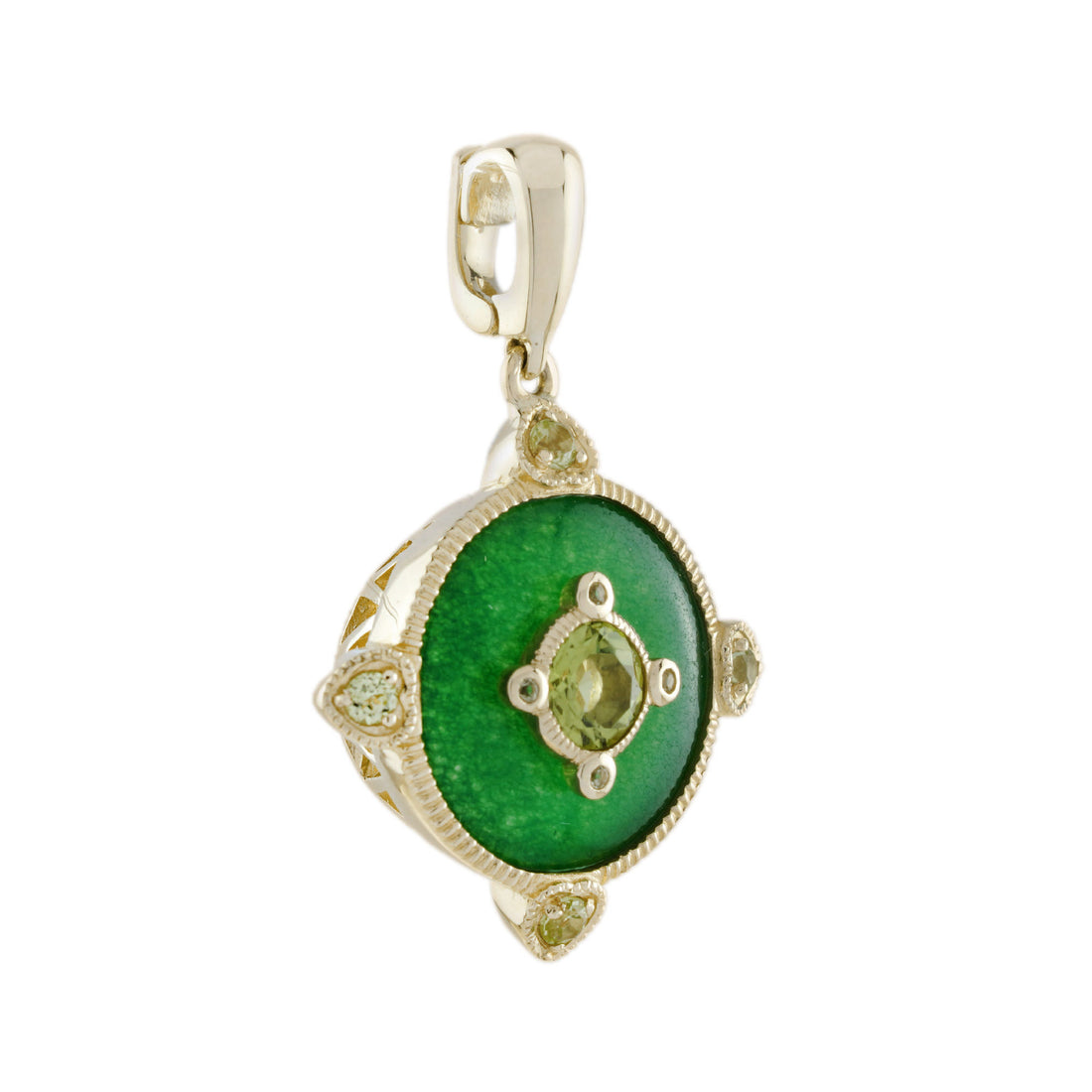 Green Peridot & Jade Vintage Style 14K Yellow Gold Pendant