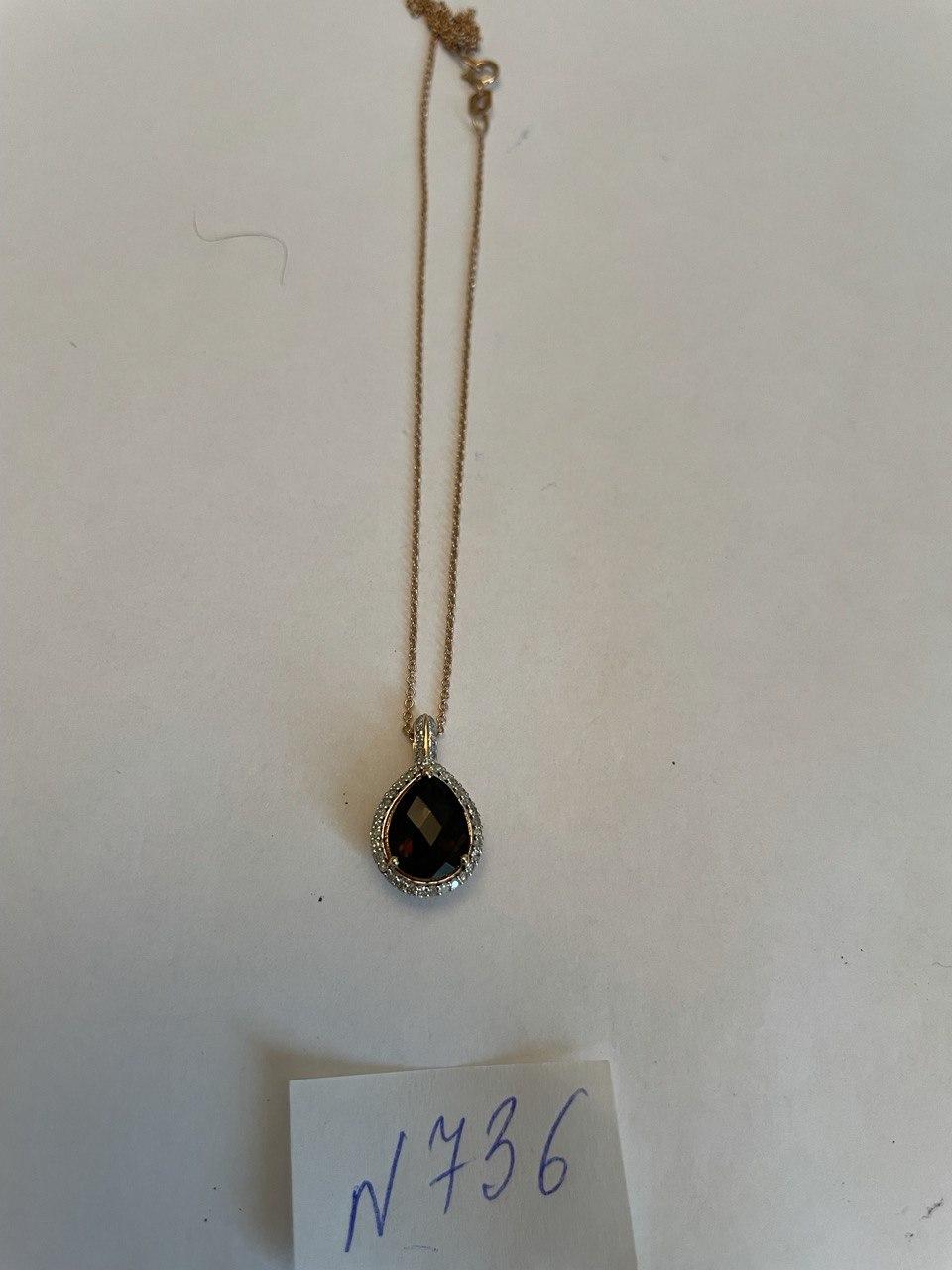 Pear Teardrop Shape Brown Smoky Quartz Diamond Halo 14K Gold Pendant Necklace