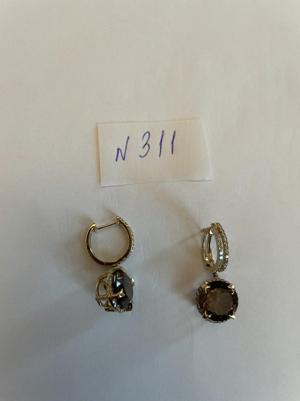 Brown Smoky Quartz Oval Shape Diamond Halo 14K Yellow Gold Dangle Drop Earrings