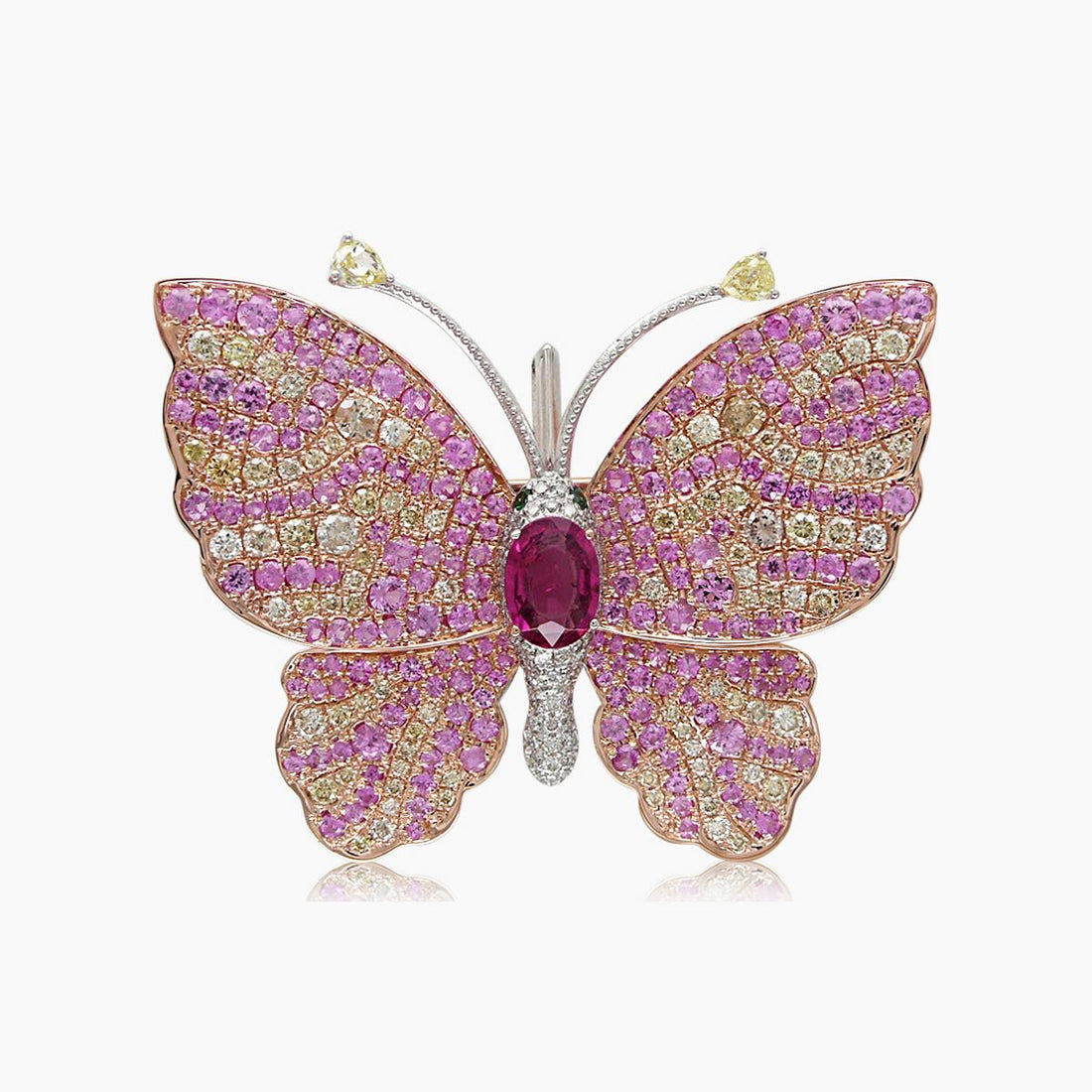 Pink Sapphire Pave & Diamonds Butterfly Rose Gold Statement Animal Pin Brooch