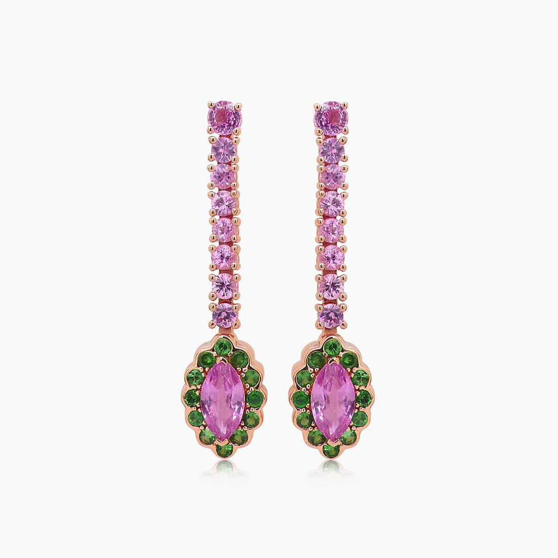 Pink Sapphire & Green Garnet & White Pearl & Multi-Stone 18K Rose Gold Earrings