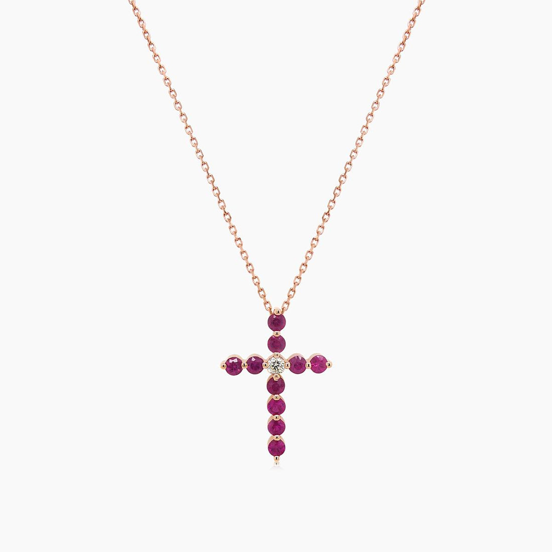 Pink Sapphire & Fancy Diamond 18K Rose Gold Cross Pendant Necklace