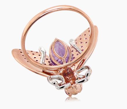 Multicolor Pink Gemstone & Diamond Pave Fly Bug 18K Rose Gold Animal Ring