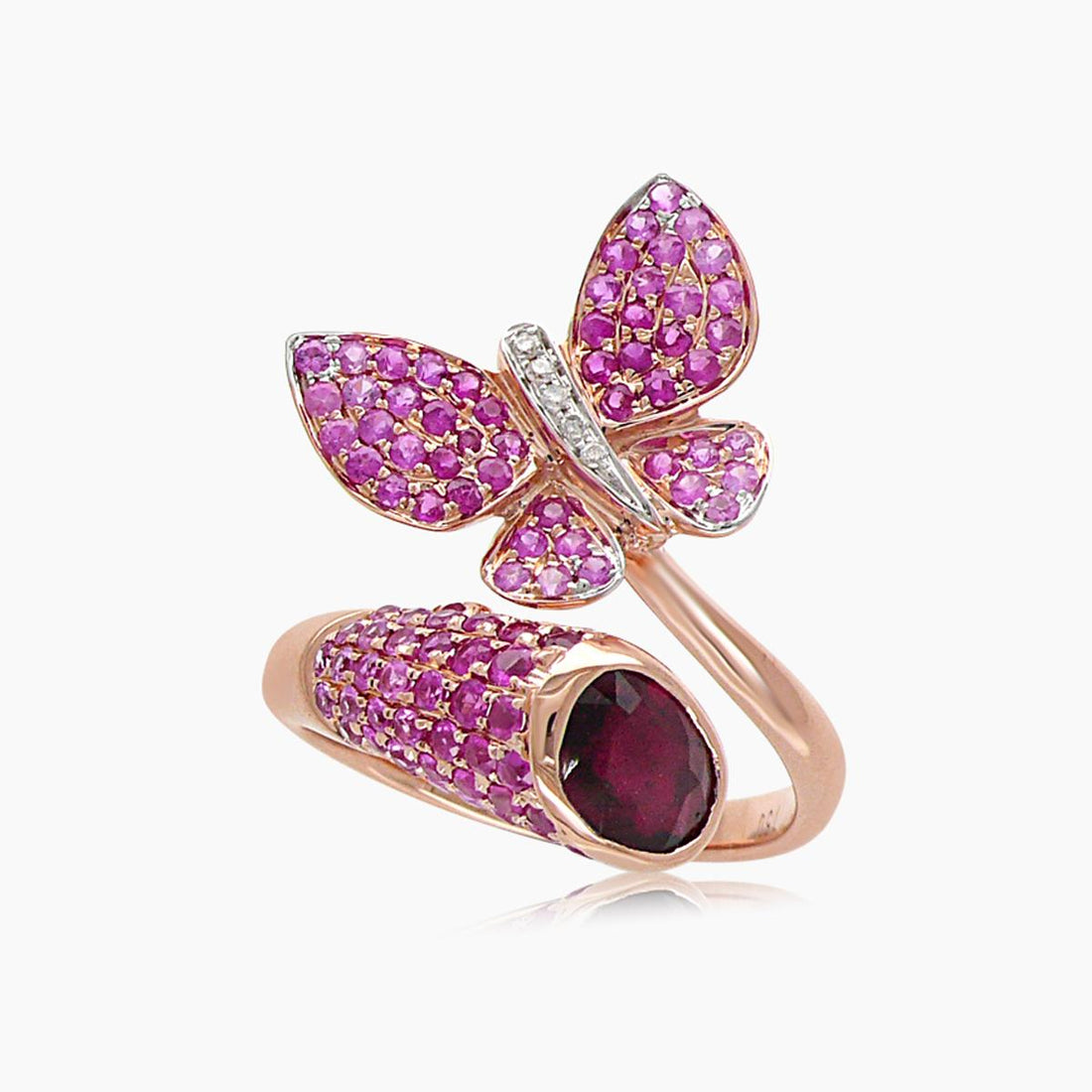 Pink Sapphire & Diamonds & Tourmaline Butterfly Sweet 18K Rose Gold Animal Ring