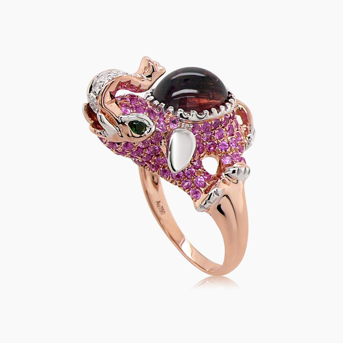 Elephant Diamonds Pave & Pink Sapphire & Tourmaline 18K Rose & White Gold Ring