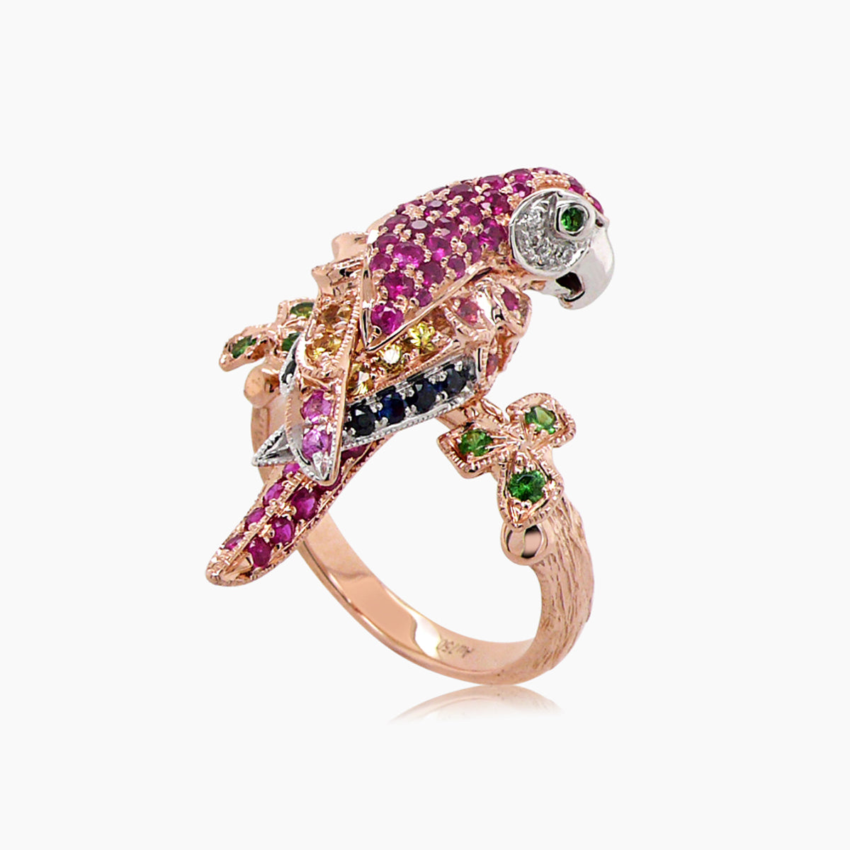 Parrot Pink Sapphire & Ruby & Diamond & Multi-Sapphire Garnet 18K Rose Gold Ring