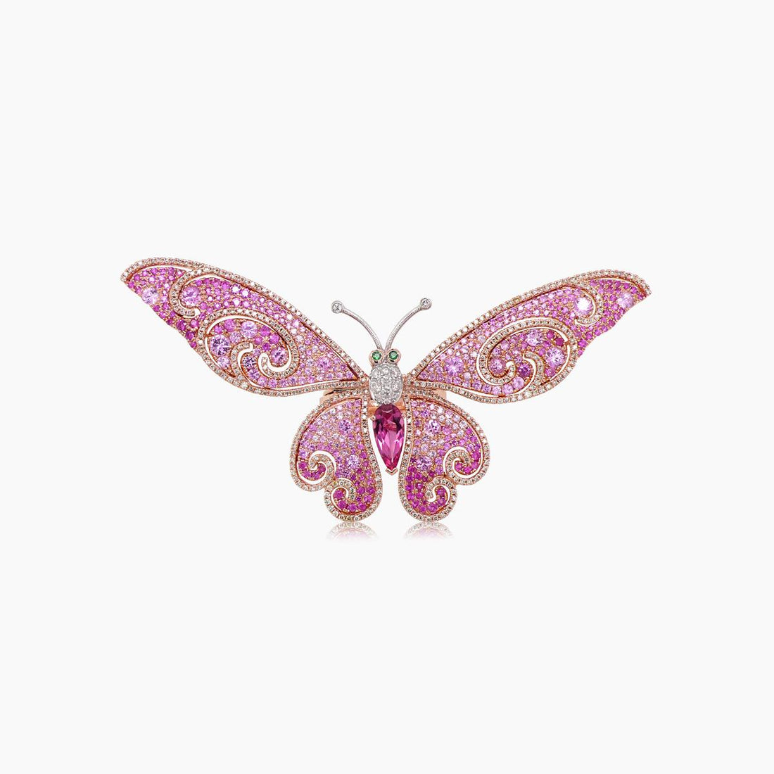 Pink Sapphire & Diamonds & Tourmaline Butterfly Sweet 18K Rose Gold Animal Ring