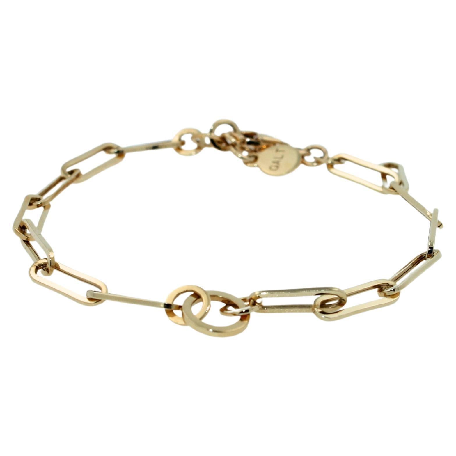 Paper Elongated Clip Link Charms Fashion 18 Karat Yellow Solid Gold Bracelet