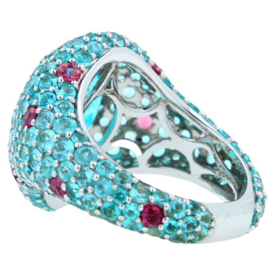 Pear Cut Drop Shape Teal Blue Paraiba Tourmaline Pave 18k White Gold Unique Ring