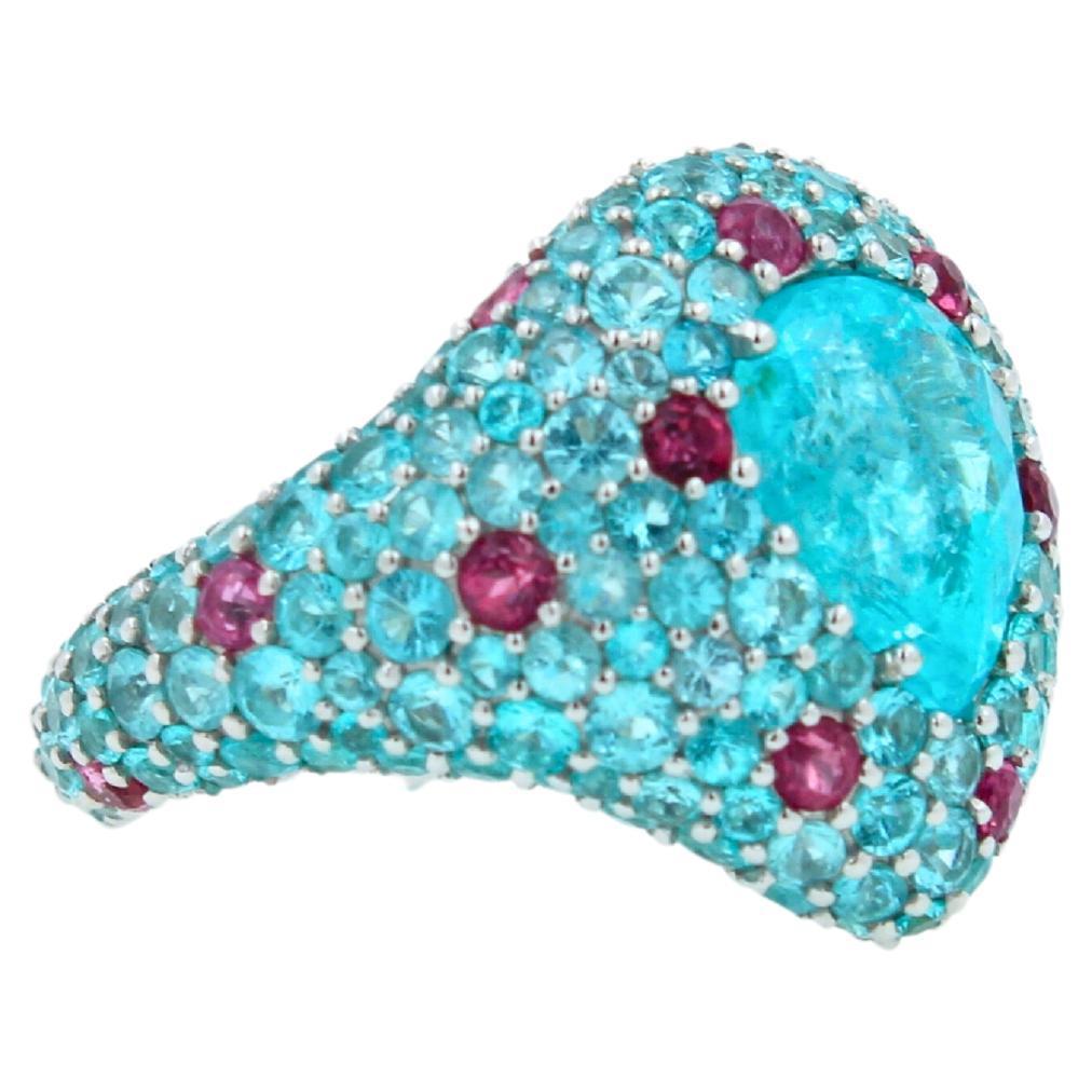 Pear Cut Drop Shape Teal Blue Paraiba Tourmaline Pave 18k White Gold Unique Ring