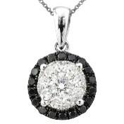 Diamonds Pave Set Round Cluster Black Diamonds Halo White Gold Pendant Necklace