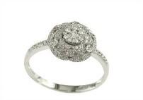 Classic Dainty Round Shape White Diamond Halo Pave 14K White Gold Promise Ring