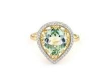 Pear Teardrop Shape Green Amethyst Prasiolite Diamonds Halo Gold Cocktail Ring