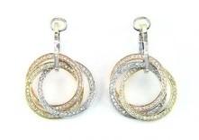 Trinity Tritone Gold Circle Diamond Interlocking Rings 14K Gold Huggie Earrings