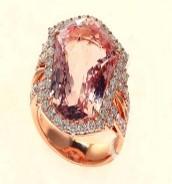 Shield Kite Shape Peach Pink Morganite Diamond Halo 18K Rose Gold Fancy Ring