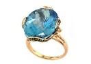 Oval Shape Swiss Blue Topaz 14K Rose Gold Champagne Halo Cocktail Ring